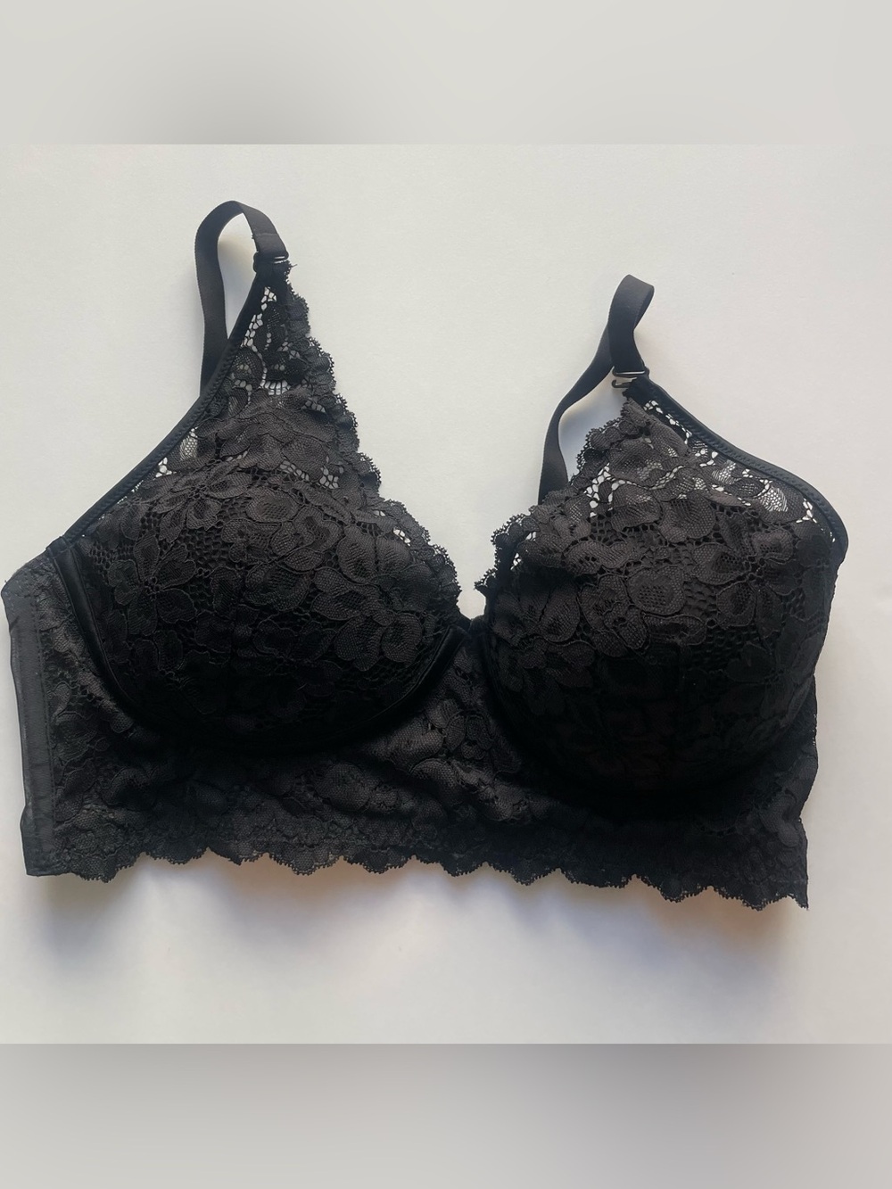 Maidenform Black Floral Lace Longline Bra 34D NWOT